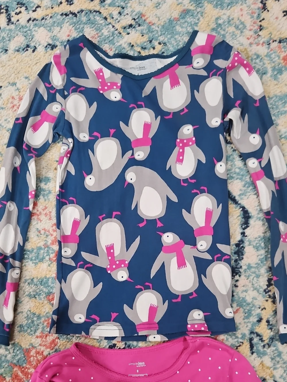Kids Penguin Print Navy & Pink Pajama Set - Brand